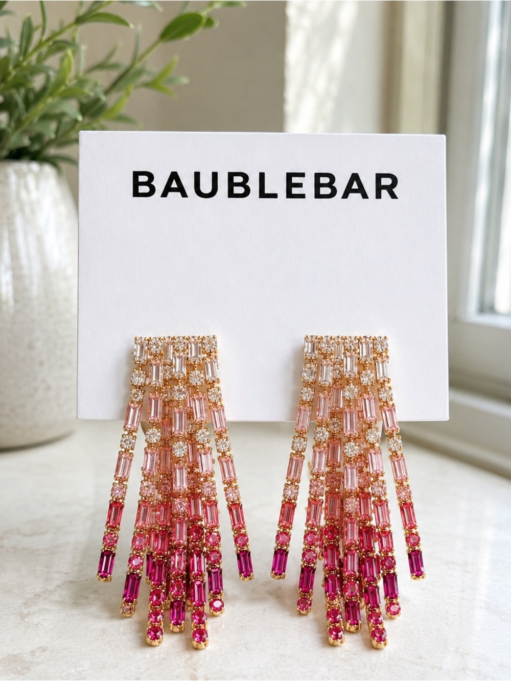 Pink Gradient Tassel Crystal Drop Earrings - Women Jewelry Firm
